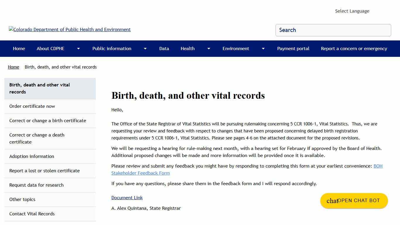 Birth, death, and other vital records | Colorado Department of Public Health and Environment