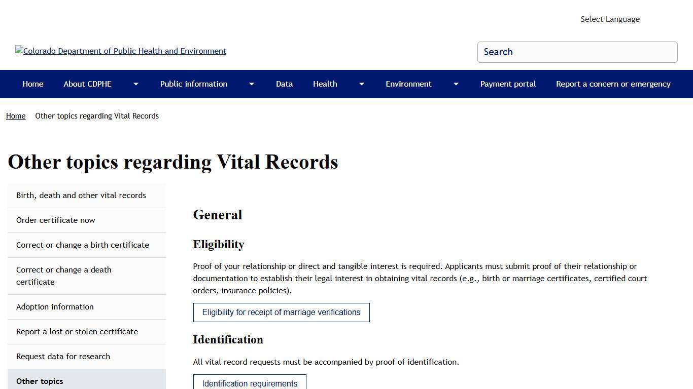 Other topics regarding Vital Records | Colorado Department of Public Health and Environment